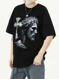 Cross Print Oversized Short Sleeve Tee