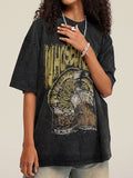 Distressed Abstract Print Oversized Short Sleeve Tee