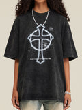 Oversize-T-Shirt mit Distressed-Kreuz und kurzen Ärmeln