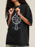 Distressed Cross Oversized Short Sleeve Tee