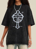 Oversize-T-Shirt mit Distressed-Kreuz und kurzen Ärmeln