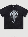 Distressed Cross Oversized Short Sleeve Tee