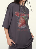 Strawberry Print Oversized Short Sleeve Tee