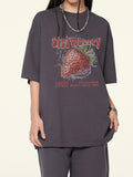 Strawberry Print Oversized Short Sleeve Tee