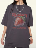 Strawberry Print Oversized Short Sleeve Tee