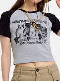 Raglan Sleeve Animal Print Short Sleeve Tee