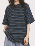 Striped Print Oversized Short Sleeve Tee