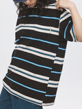 Contrast Stripe Print Oversized Short Sleeve Tee