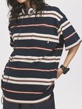 Contrast Stripe Print Oversized Short Sleeve Tee