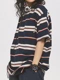 Contrast Stripe Print Oversized Short Sleeve Tee