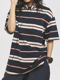 Contrast Stripe Print Oversized Short Sleeve Tee