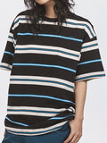 Contrast Stripe Print Oversized Short Sleeve Tee