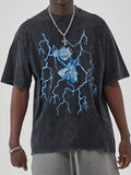 T-shirt surdimensionné à manches courtes et imprimé Lightning pour hommes