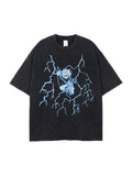 T-shirt surdimensionné à manches courtes et imprimé Lightning pour hommes