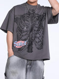 T-shirt surdimensionné à manches courtes imprimé unisexe Skull