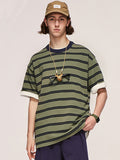 Men's Unisex Stripe Print Oversized Short Sleeve Tee