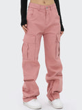 Pantalon cargo à poche de couleur unie