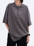 Solid Color Zipper Short Sleeve Tee