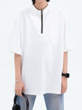 Solid Color Zipper Short Sleeve Tee