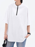 Solid Color Zipper Short Sleeve Tee