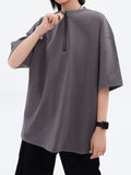 Solid Color Zipper Short Sleeve Tee