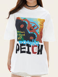 Retro Abstract Print Oversized Short Sleeve Tee