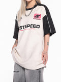 Motorcycle Unisex Spliced Raglan Sleeve Oversized Short Sleeve Tee