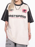 Motorcycle Unisex Spliced Raglan Sleeve Oversized Short Sleeve Tee