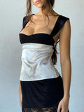 Tie Back Patchwork Satin Tank Top