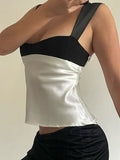 Tanktop aus Satin mit Patchwork-Muster und Bindeband hinten