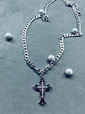 Collier chaîne avec pendentif croix en strass pour hommes