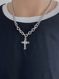 Men's Rhinestone Cross Pendant Chain Necklace