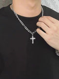 Men's Rhinestone Cross Pendant Chain Necklace