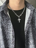 Men's Rhinestone Cross Pendant Chain Necklace