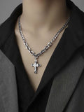 Men's Rhinestone Cross Pendant Chain Necklace