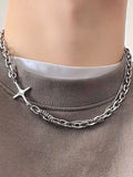 Men's Layered Geometric Link Chain Necklace