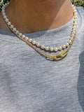 Men's 2pcs Faux Pearl Chain Necklace