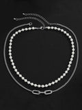 Men's 2pcs Faux Pearl Chain Necklace