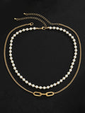 Men's 2pcs Faux Pearl Chain Necklace