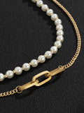 Men's 2pcs Faux Pearl Chain Necklace