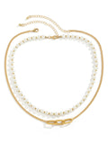 Men's 2pcs Faux Pearl Chain Necklace