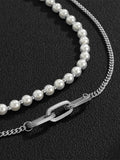 Men's 2pcs Faux Pearl Chain Necklace