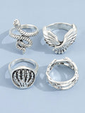 Men's 4pcs Vintage Silver Ring Set