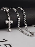 Collier pendentif croix en strass pour hommes