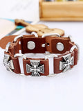 Men's Cross Pattern Pu Leather Link Bracelet