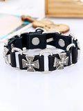 Men's Cross Pattern Pu Leather Link Bracelet