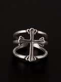 Men's Punk Cross Pattern Double Cuff Ring