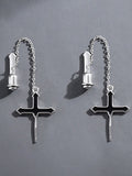 Men's Punk Chain Embellished Cross Earrings