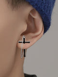 Men's Punk Chain Embellished Cross Earrings