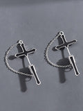 Men's Punk Chain Embellished Cross Earrings